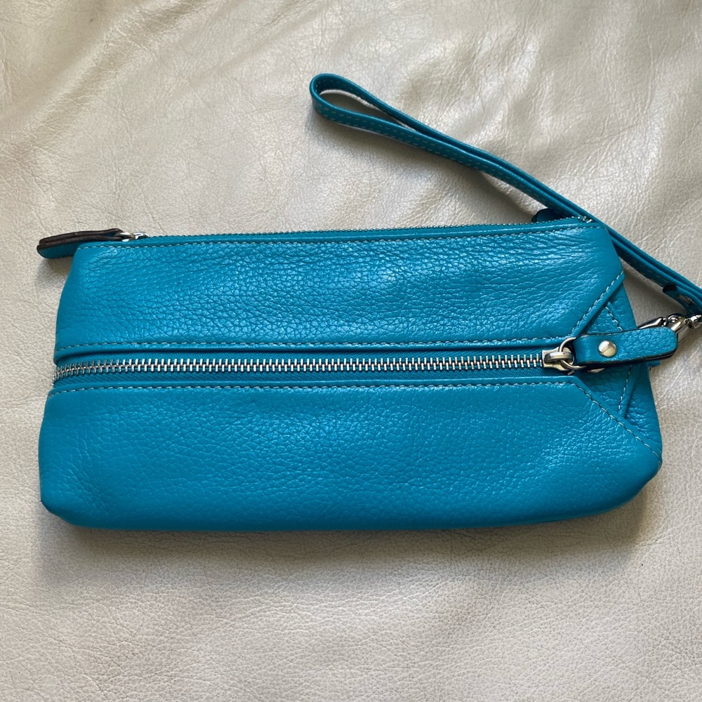 Danier Blue Leather Wristlet Clutch